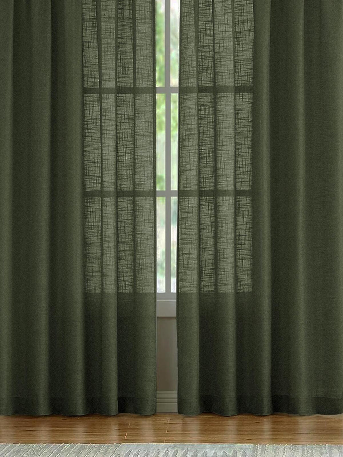 1pc Japanese-Style Sheer Linen-Like Cross-Striped Curtain, Suitable For Bedroom, Living Room And Various Occasions
