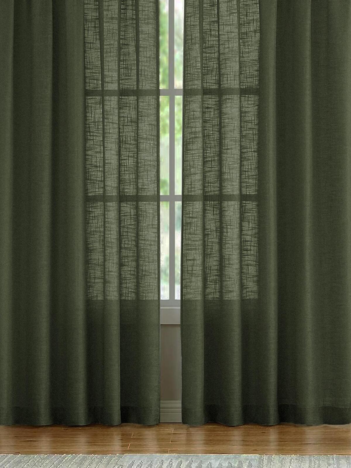 1pc Japanese-Style Sheer Linen-Like Cross-Striped Curtain, Suitable For Bedroom, Living Room And Various Occasions