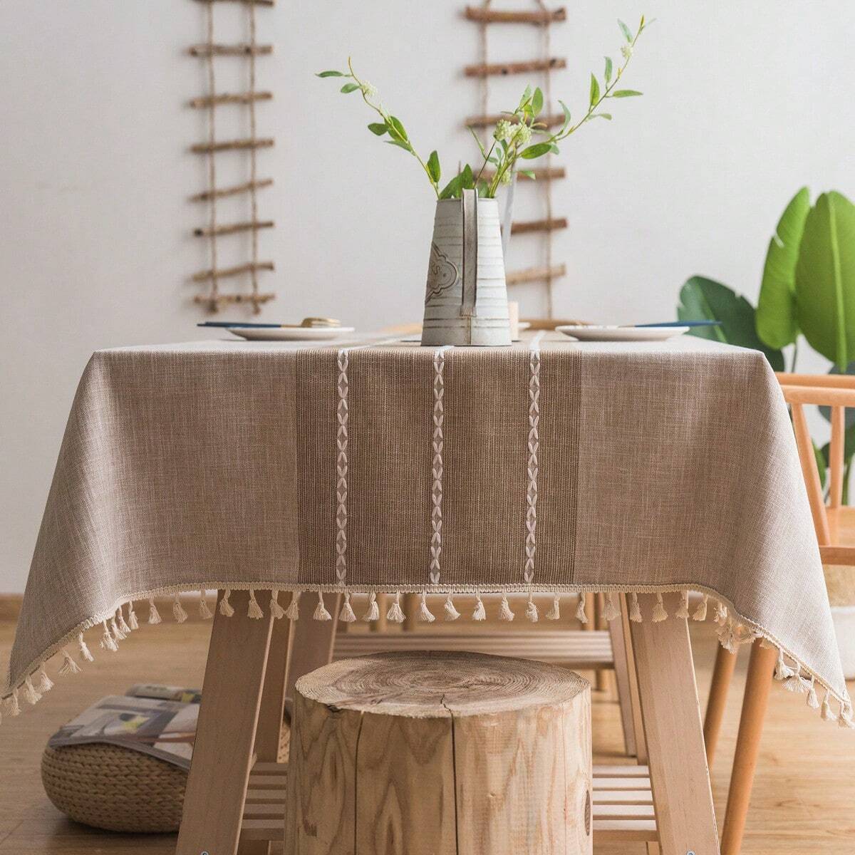 1pc Rectangular Tablecloth, Rustic Linen Dust-Proof, Wrinkle-Resistant, Fade-Proof Tableware For Kitchen, Dining Room, Holiday Party Dinner Fabric Table Cover