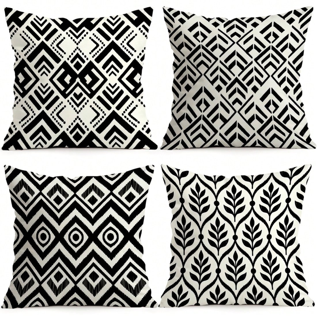 4pcs/1pc Black And White Geometric Pattern Pillow Covers Without Inserts, Single-Sided Printed Pillow Covers, Suitable For Living Room Bedroom Home Decor, All Seasons Pillow Covers