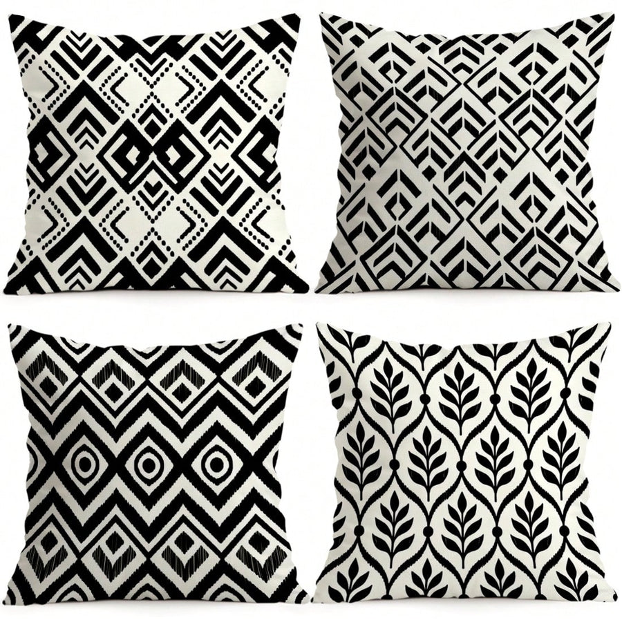 4pcs/1pc Black And White Geometric Pattern Pillow Covers Without Inserts, Single-Sided Printed Pillow Covers, Suitable For Living Room Bedroom Home Decor, All Seasons Pillow Covers